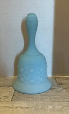 Fenton Art Glass Blue Satin Daisy & Button Bell Butler Cottage Floral Gift
