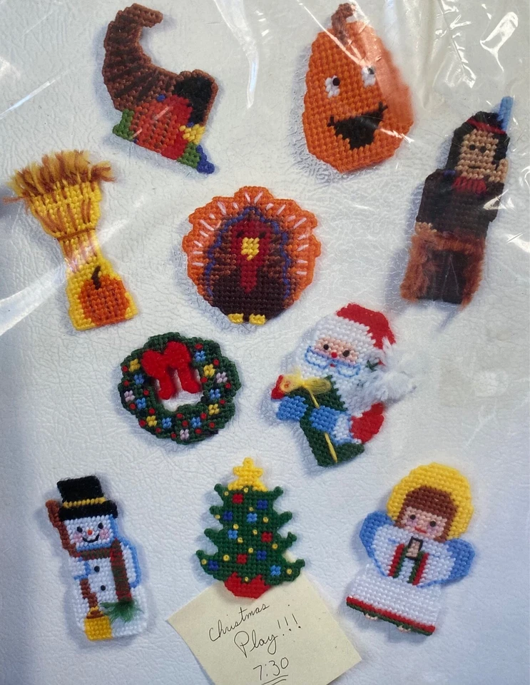Vtg Bucilla Plastic Canvas Kit SET OF 10 Holiday MAGNETS Christmas Fall 🎄 - Image 2 of 4