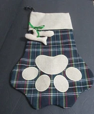 Dog Christmas Stocking Plaid Bones Paw Print NWOT