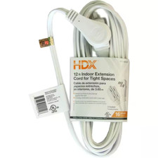 12 ft. 16/2 Light Duty Indoor Tight Space Multi-Outlet Extension Cord White