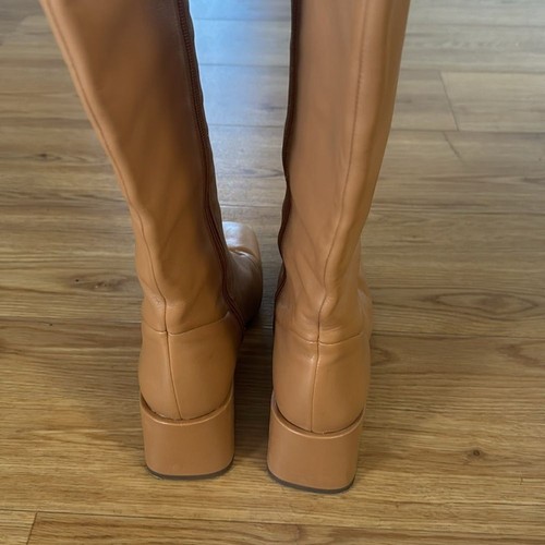 VINCE Women's Kendra Knee High Boots Camel 8 M/38 Block Heel Square Toe Classic - Picture 4 of 10