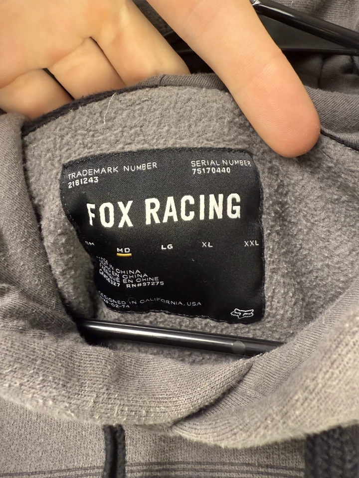 Fox гонки Hoddie куртка мужская M серый Fox логотип с карманом и Comofogue рукав - Изображение 4 из 4