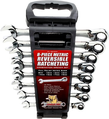 Cougar Pro M8MRCW 8 Pc Metric Reversible Ratcheting Combination Wrench Set