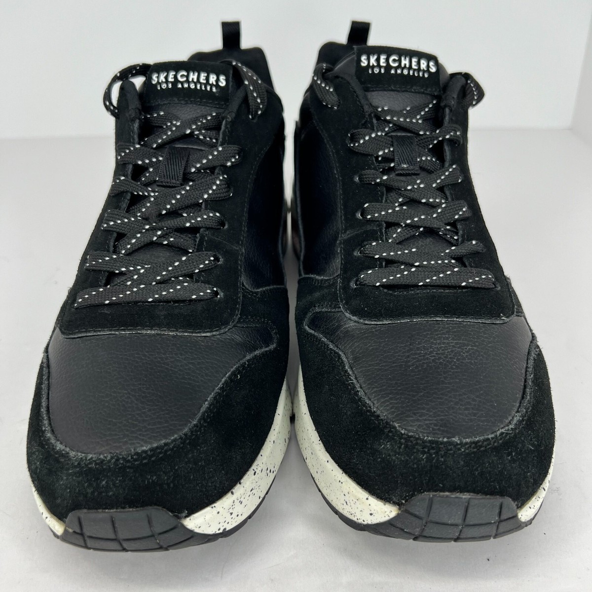 Skechers Mens 232153 Black Uno Draw Leather Low Lace Up Size 10