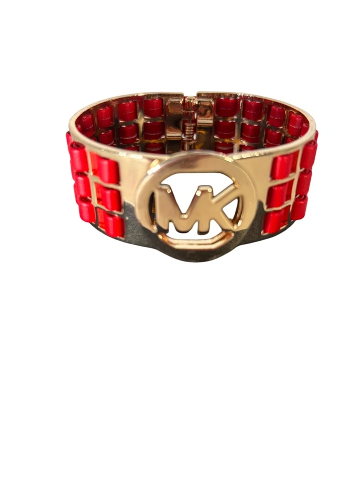 Pulsera pinza logotipo vintage, MICHAEL KORS, cuero sintético rojo, tono dorado Foto 3 de 4