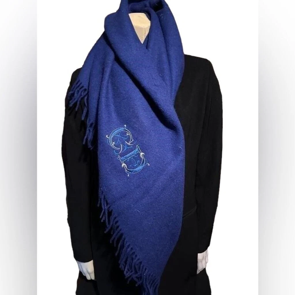 Écharpe laine bleue cobalt Christian Dior   Authentique