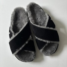 Emu Australia Mayberry Corky Sheepskin Slippers Slides Black Gray Size 6
