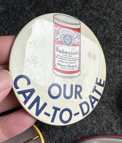 Vintage Lot of 5 Budweiser Spoof Campaign Pin Backs 1960’s "Our Can-To-Date" - Bild 7 von 15