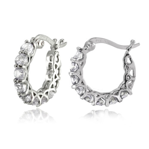Sterling Silver Gemstone Birthstone Small Round Huggie Hoop Earrings - Picture 13 of 13