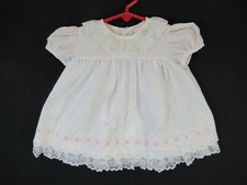Vintage 80s 90s Baby Togs Embroidered Eyelet Dress Girl 6-9 Months White Ribbon