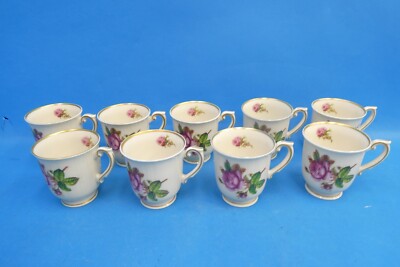 Set of 9 Rose Pattern Unbranded Coffee Espresso Small Decorative Cups