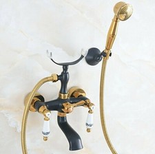 Black Gold Wall Mount Clawfoot Bath Tub Filler Faucet W/ Hand Shower Mixer Tap