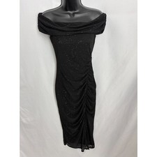 Black Sparkle Midi Cocktail Dress Size S Little Black Dress Draped Off Shoulder