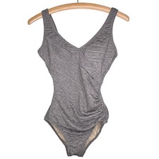Vintage Textured Ruched Crinkle One Piece Swimsuit Tummy Control Bathing Suit