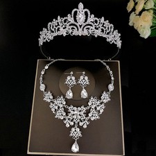Rhinestone Wedding Bridal Jewelry Set Elegant Women Tiara Crown Necklace Set