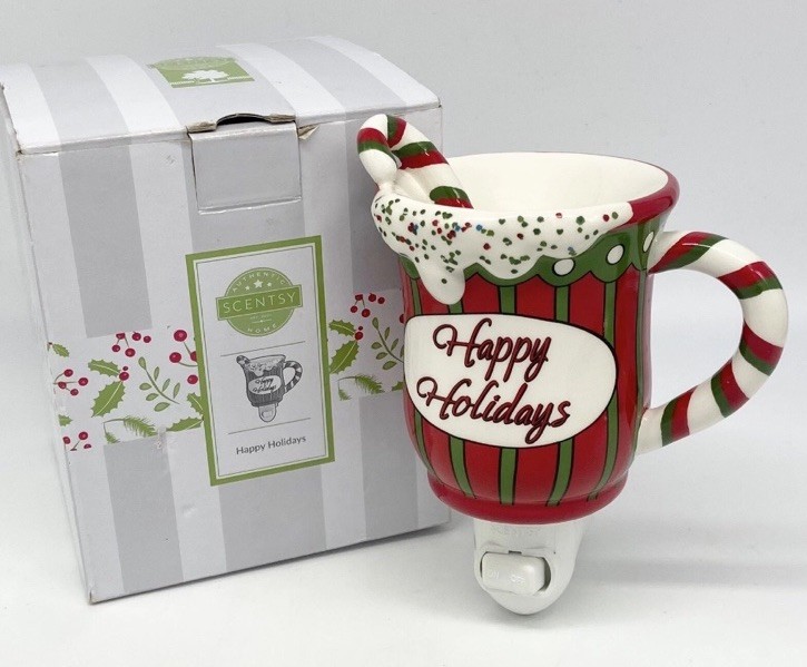 Scentsy Happy Holidays  Candy Cane Mug Wax Warmer Electric Wall Plug.