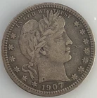 1907-P Barber Quarter Fine 90% Silver Choice Beautiful Vintage U.S. Coin