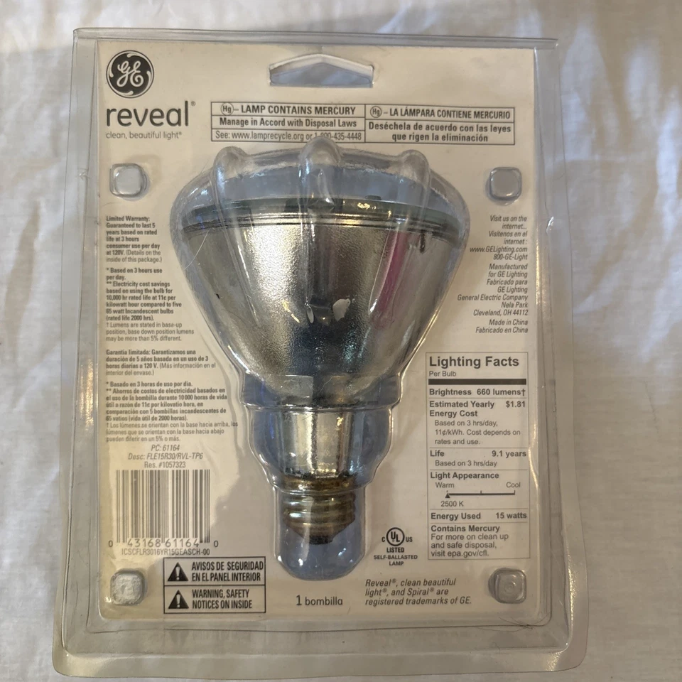 GE Reveal R30 CFL Bulb 61164 NEW 65w 660 Lumens 9 Year Bulb - Image 2 of 2