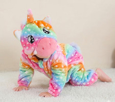 Toddlers Dragon Costume Rainbow Dinosaur One-Piece Hooded Animal Romper Unisex