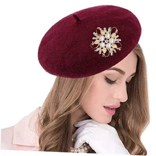 seven wolves Leopard Beret French Beret Lightweight Casual Classic 1-2 Wine Red