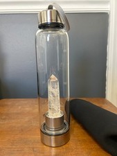 Glass Water Bottle With Quartz Crystal And Silicone Sleeve CRYSTAL ENERGY INFUSE