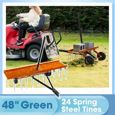 48" Tow Behind Dethatcher Lawn Rake Sweeper W/ 24 Spring Steel Tines Orange
