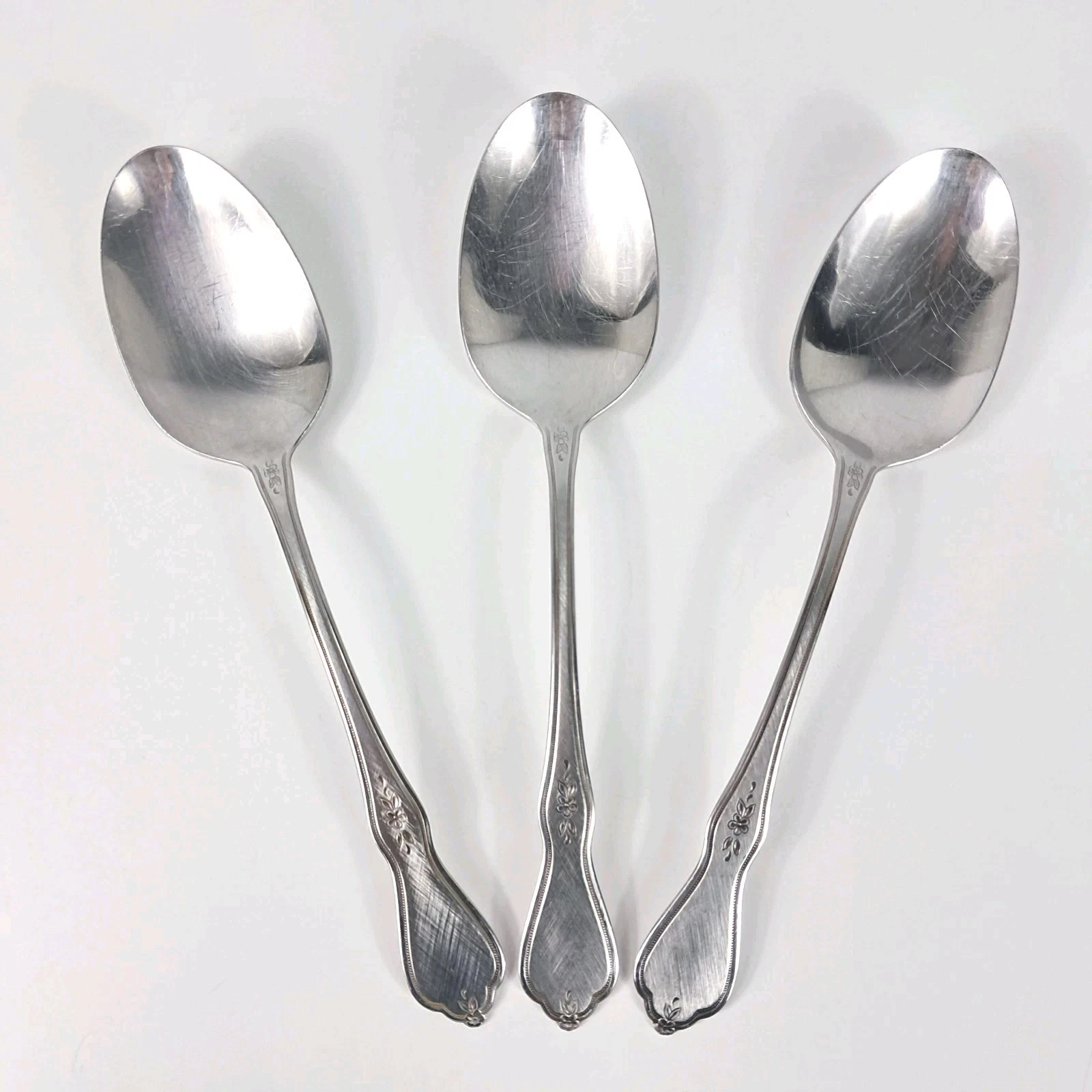 ONEIDA Morning Blossom Burnished Stainless Profile 3 Pc Large Serving Spoons