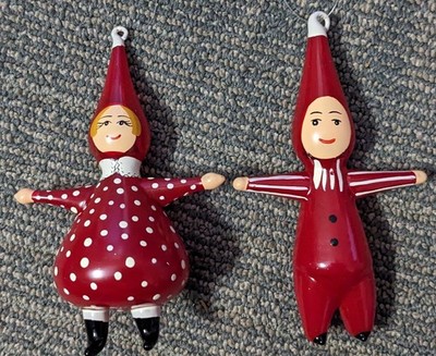 Vintage Rare Figural Glass Christmas Ornaments Man And Woman Elf Unknown Maker