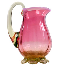 Viktorianischer Cranberry Glas Krug Love Heart Top Vaseline H14cm um 1890