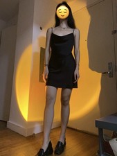 UO Black Satin Silk Slip Dress With Thin Straps Size Medium