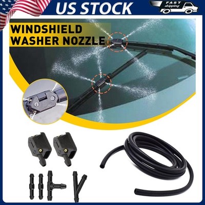 2x Front Windshield Washer Wiper Spray Nozzle 2M/6.56FT Metres hose Connectors