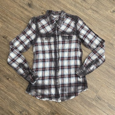 Jaded By Knight Embroidered Patch Plaid Button Up Shirt Womens Small S