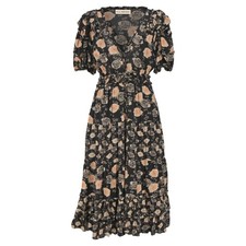 Ulla Johnson Midi V-Neck Floral Print With Ruffle Details Dress In Cott Size 4