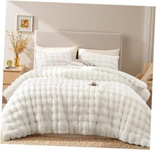 Comforter Set Queen   Ultra Soft  Warm Faux 3 Pieces Queen- 90"x90" White