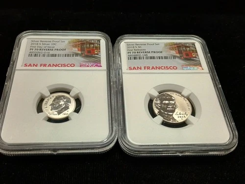 2018 S SILVER ROOSEVELT DIME And Nickle REVERSE PROOF 1ST DAY ISSUE NGC Pf 70