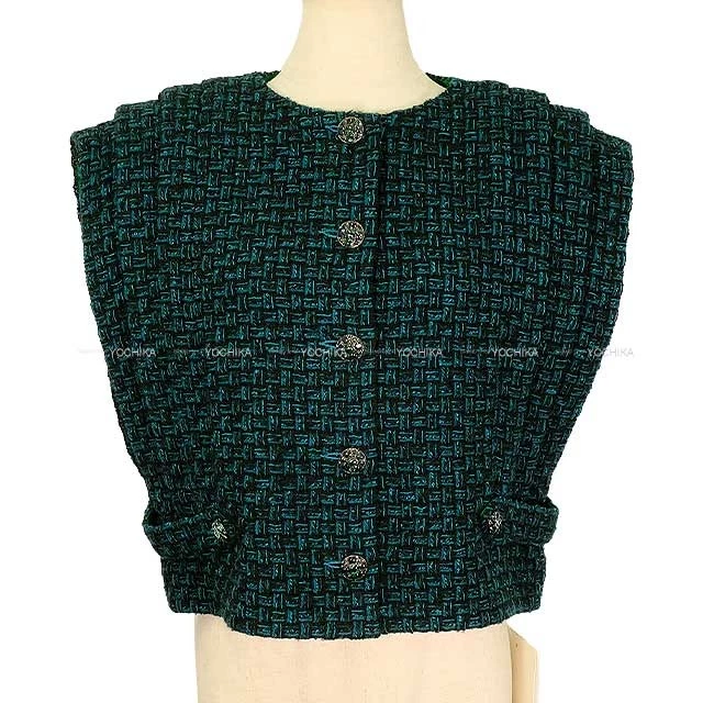Chanel — 2024‐2025AW CHANEL Ladies Tweed Sleeveless Clear Cross Button Jacket Green...