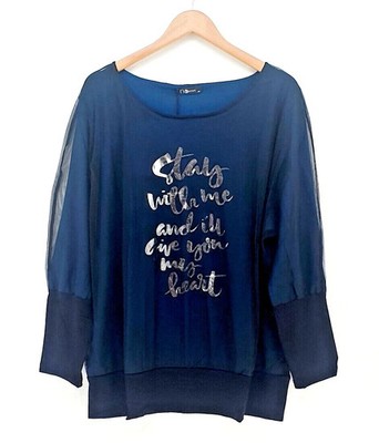 Damen SHIRT Longshirt Lagenlook Chiffon schwarz blau Größe 50 Plus Size NEU Y29