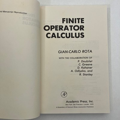 Finite Operator Calculus Gian Carlo Rota Academic Press 1975 VTG HC Mathematics