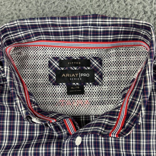 Camisa Ariat Pro Series Para Hombre XL Azul Rojo A Cuadros Ajustada Botón Abajo Logo Occidental - Imagen 8 de 15