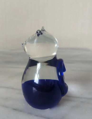 Bezaubernde Tschechische Glaskatze, klar/rauchig/blau, Kunstglas, Briefbeschwerer **sehr guter Zustand** 8 cm - Bild 8 von 14