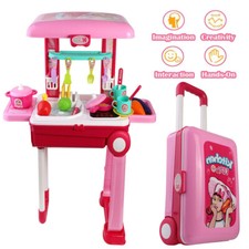 Educational Gourmet Kitchen Cooking Toy Playset Portable Fold Suitcase Kids Gift