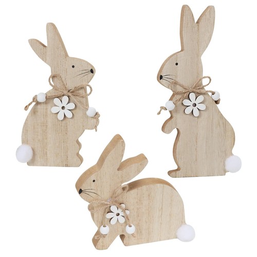 Easter Decorations Indoor Tabletop Rabbits Bunny Wooden Sign Gift 3 Pieces - Picture 7 of 11