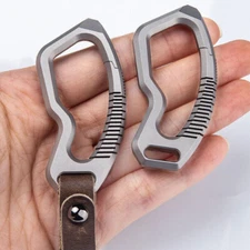 NEW Titanium Alloy + Leather Keychain Carabiner Pendant Crowbar EDC Tools USA