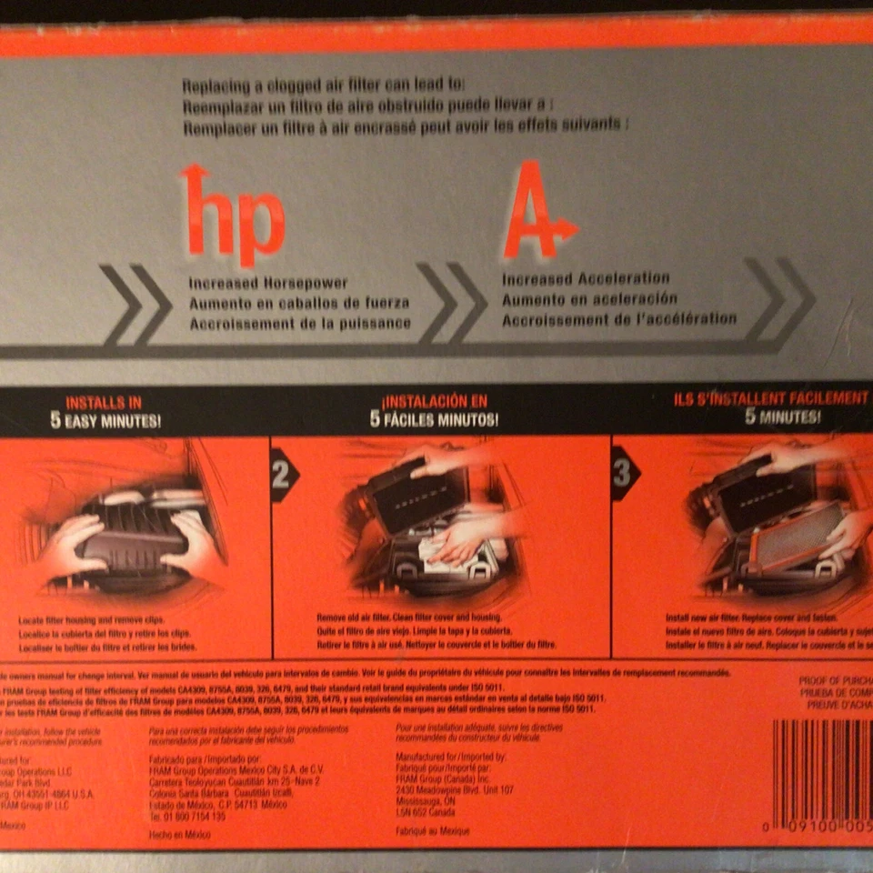 FRAM CA8221 空气过滤器 1997 - 1999 雪佛兰 MALIBU 2004 - 2005 经典 A1279C 88035 — 第 3/4 张图片