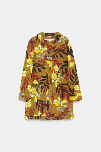 ZARA MUSTARD TROPICAL PRINTED FLORAL BLAZER COAT JACKET L LARGE 12 8 40 - Picture 3 of 8