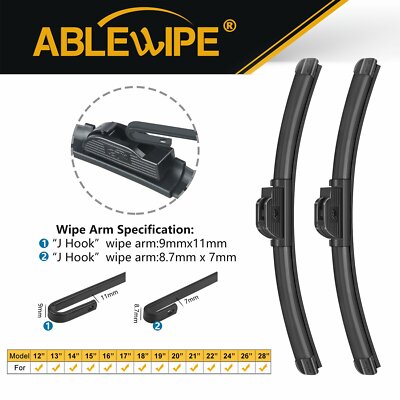 ABLEWIPE 28''+18'' Windshield Wiper Blades J U HOOK Fit For Nissan Qashqai 2018