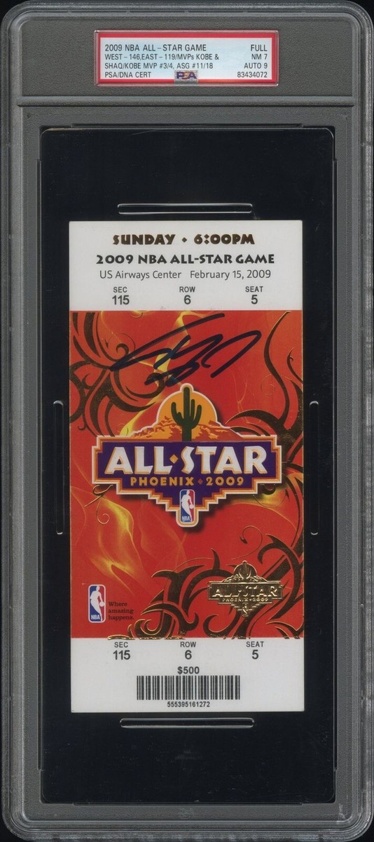 2009 NBA ALL-STAR GAME FULL TICKET MVP’S-KOBE BRYANT SHAQ PSA AUTO 10  (SHAQ)