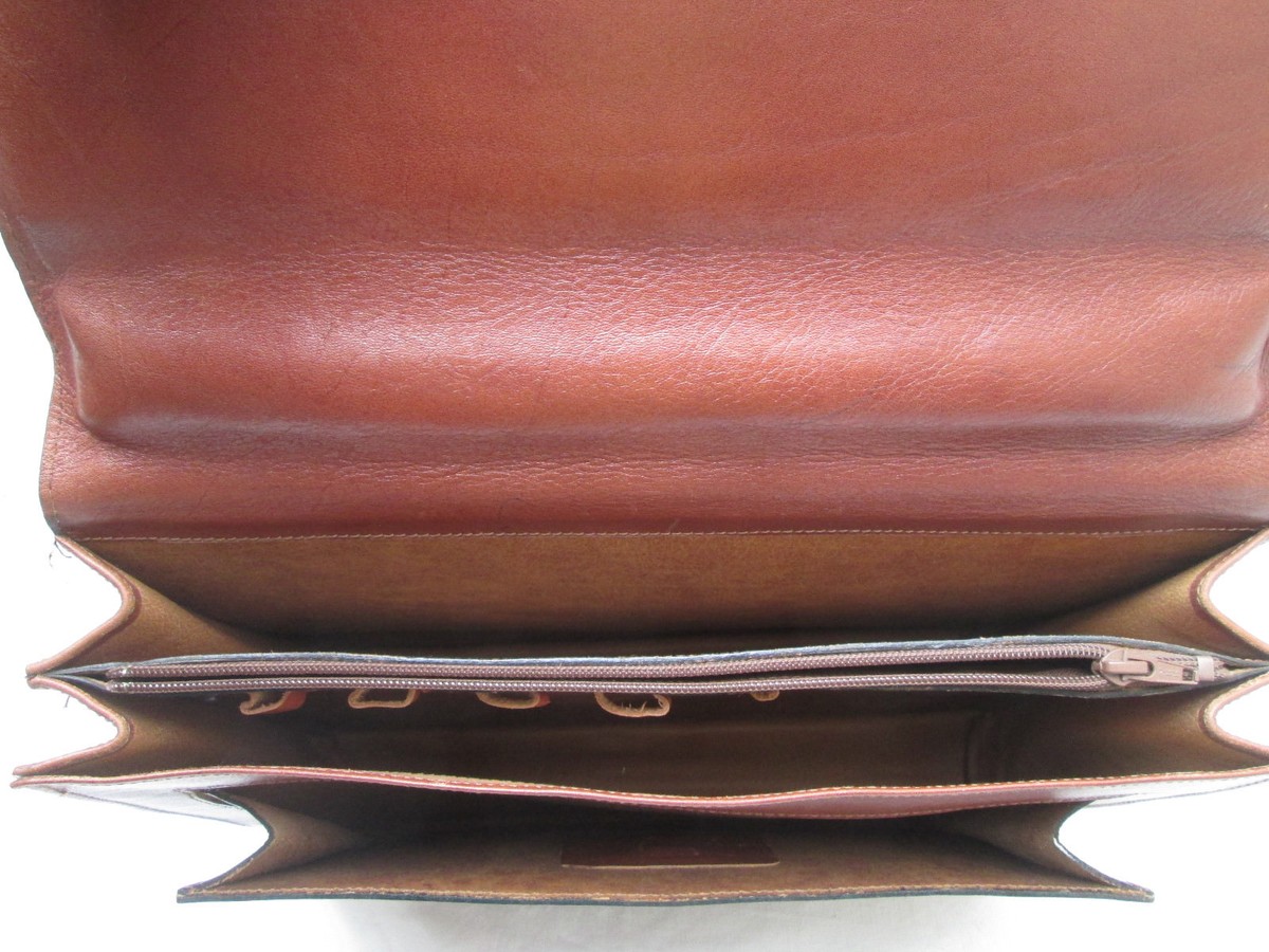 Serviette En Cuir Véritable Vintage MB Maroquinier – Porté Main Marron – Format A4