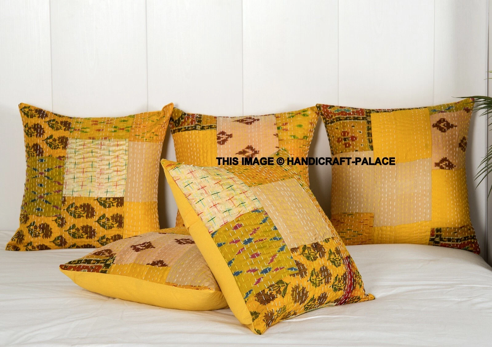 16'' INDIEN CUSHION COVER SILK PILLOW CASE KANTHA WORK PATCHWORK THROW DECOR