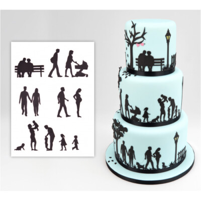 Familiensilhouette Jubiläum liebevolles Paar essbar Kuchen Topper schwarz